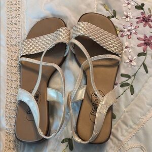 Cream Ankle Strap Sandals with Flat Sole